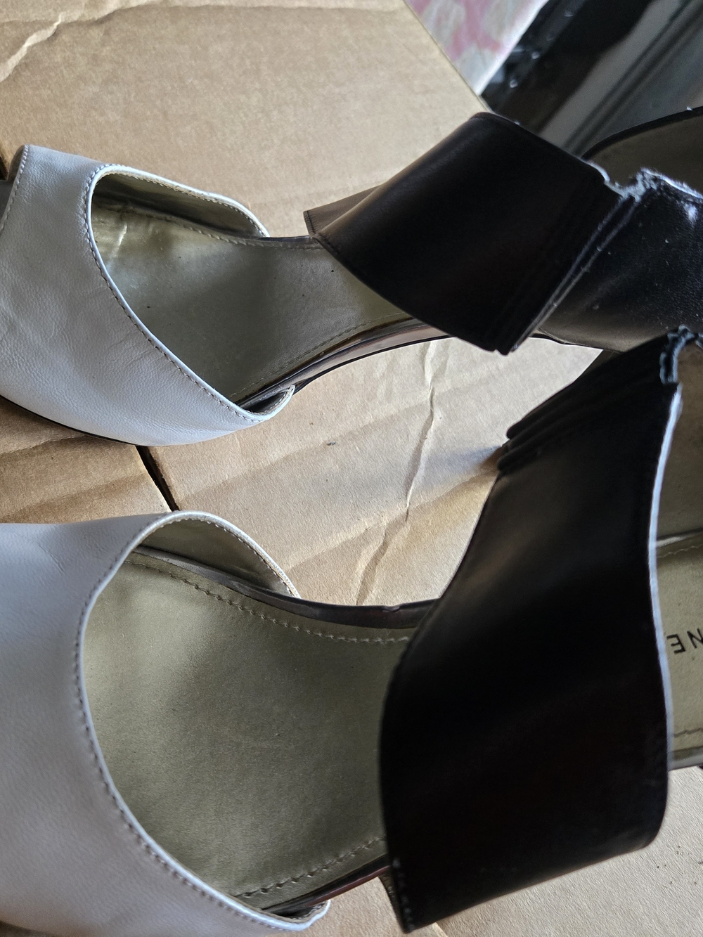 Anne Klein Black and White Peep-Toe Ankle-Strap Heels